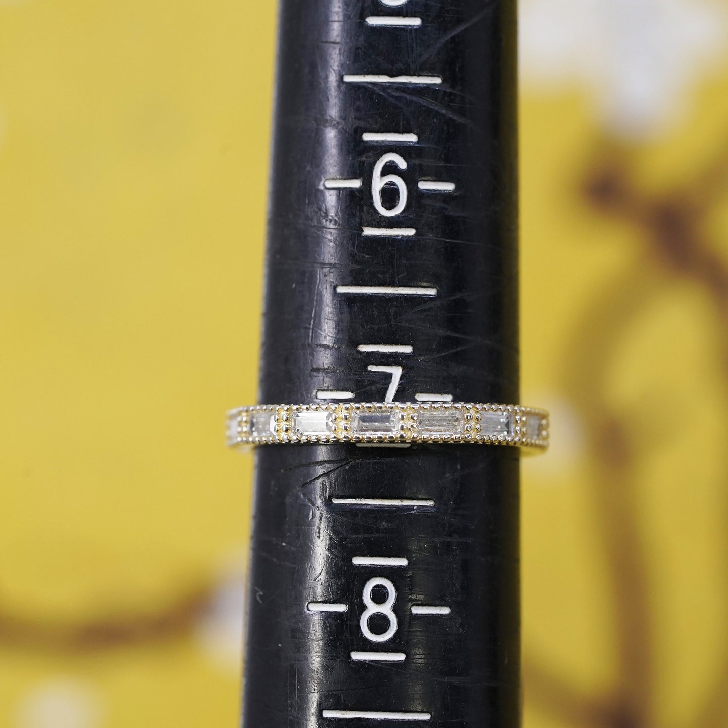 Size 7, VTG vermeil gold over Sterling silver ring, 925 stackable band with cz