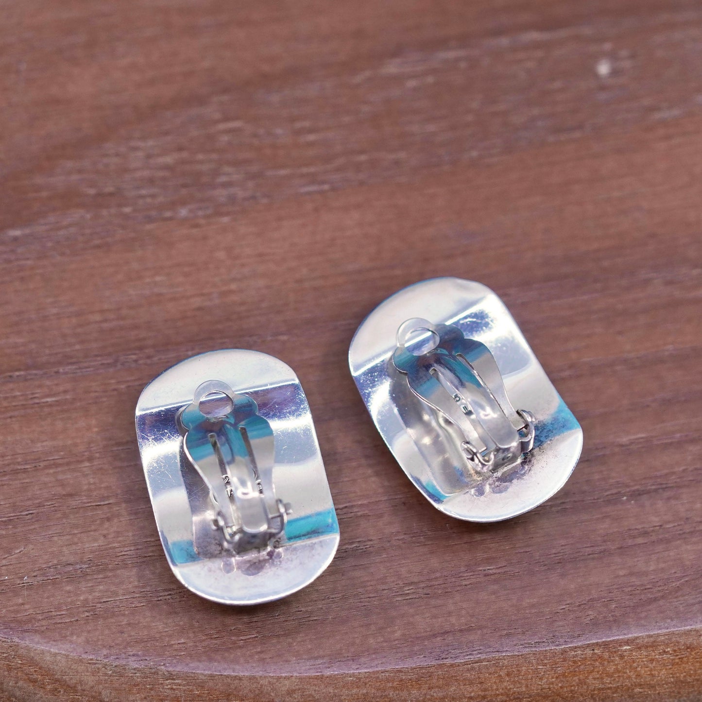 Vintage sterling silver handmade earrings, textured 925 clip on sand dollar