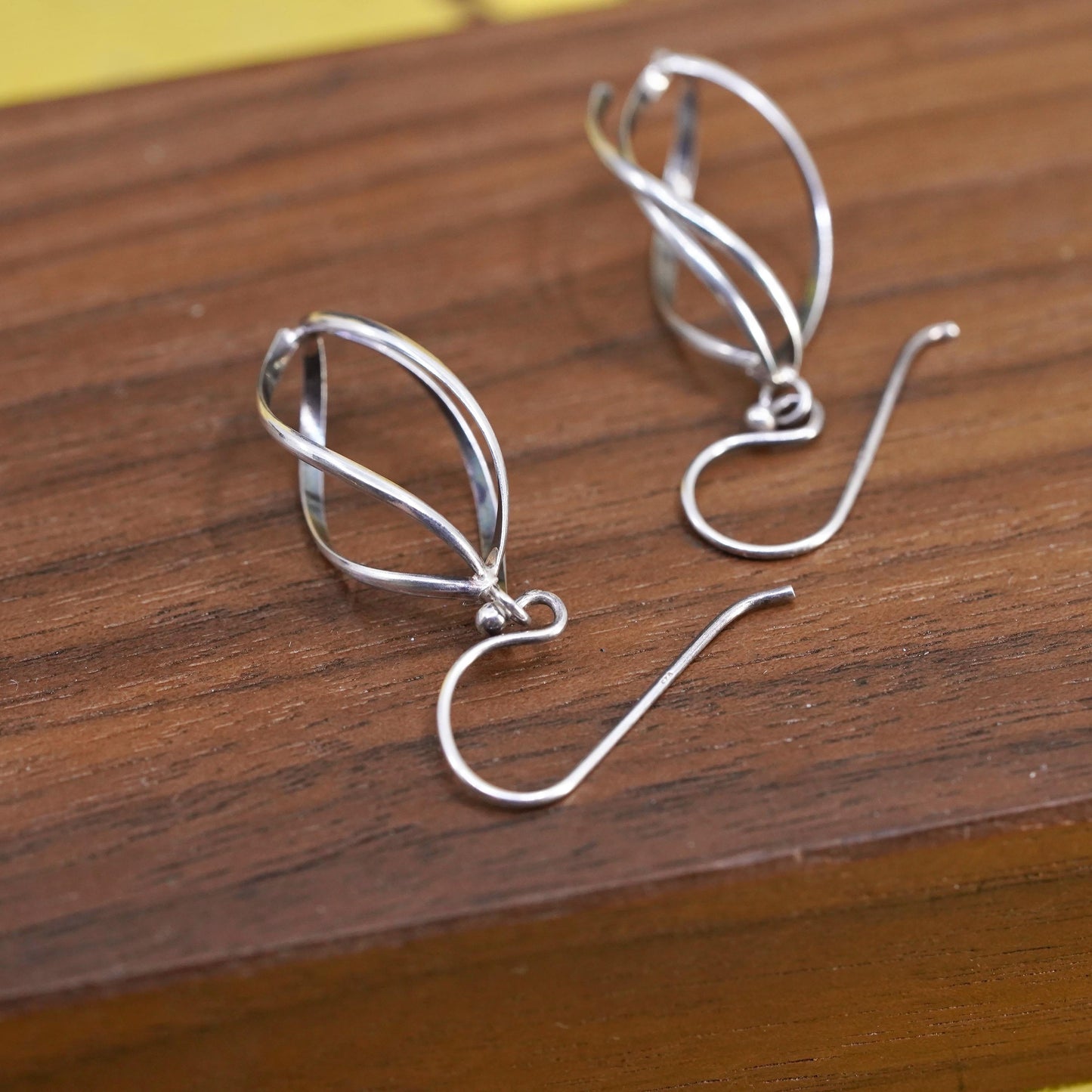 Vintage Sterling silver handmade earrings, 925 twisted dangle