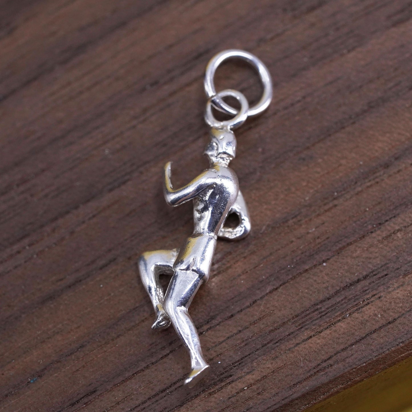 Vintage Sterling silver handmade pendant, 925 runner figure charm