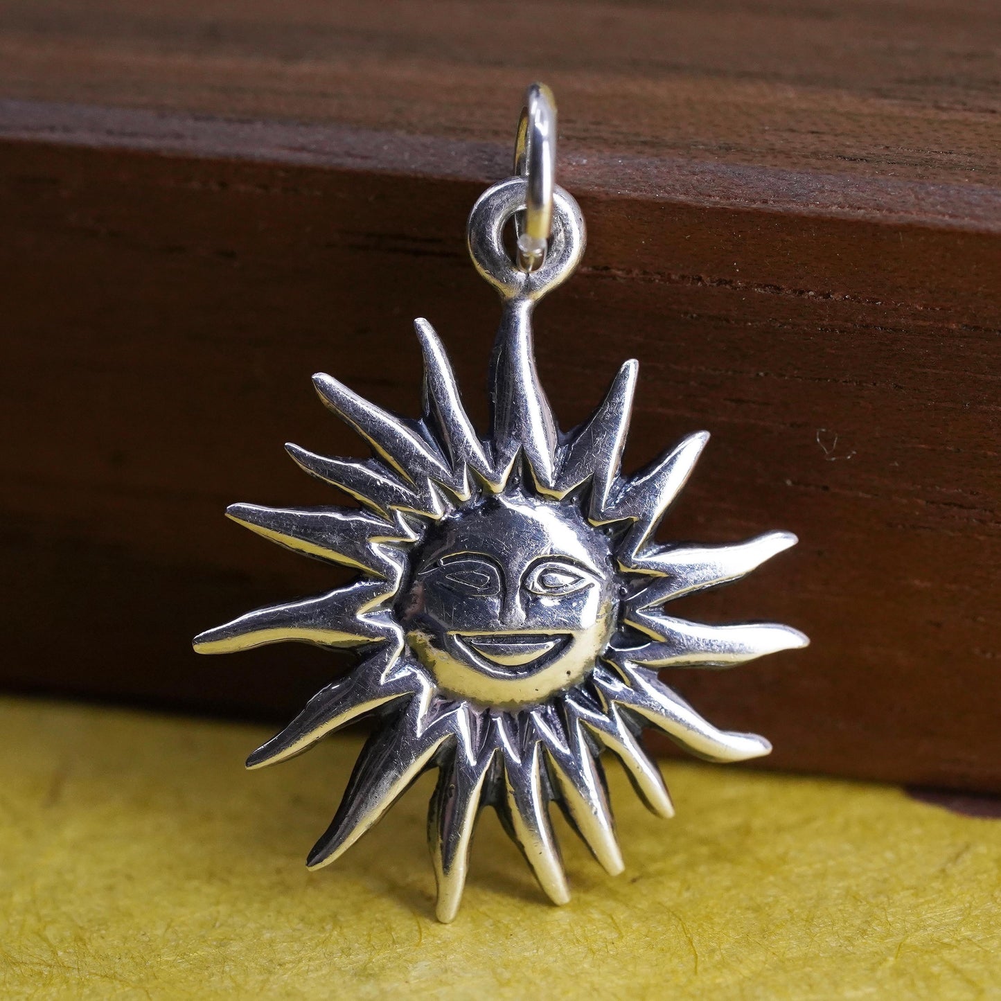Sterling silver sun face pendant, solid 925 silver sun charm “Myrtle Beach SC”
