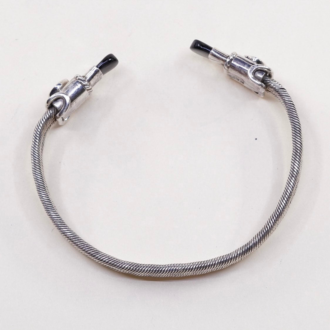 7", VTG sterling silver handmade bracelet, Mexico 925 cuff w/ black onyx