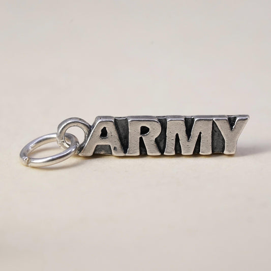 Vintage SJC sterling silver charm, 925 Mexico silver Army pendant