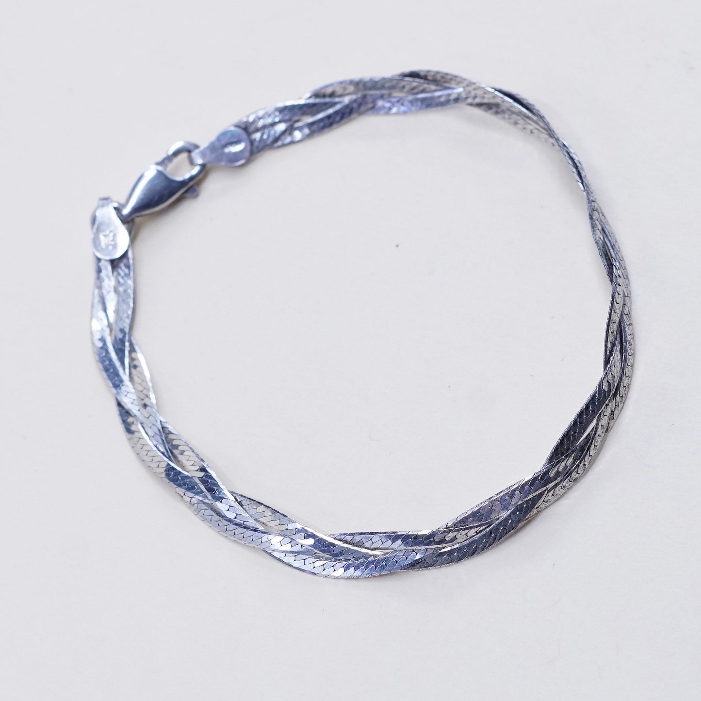 7”, 6mm, Vintage sterling silver handmade bracelet, 925 woven herringbone chain