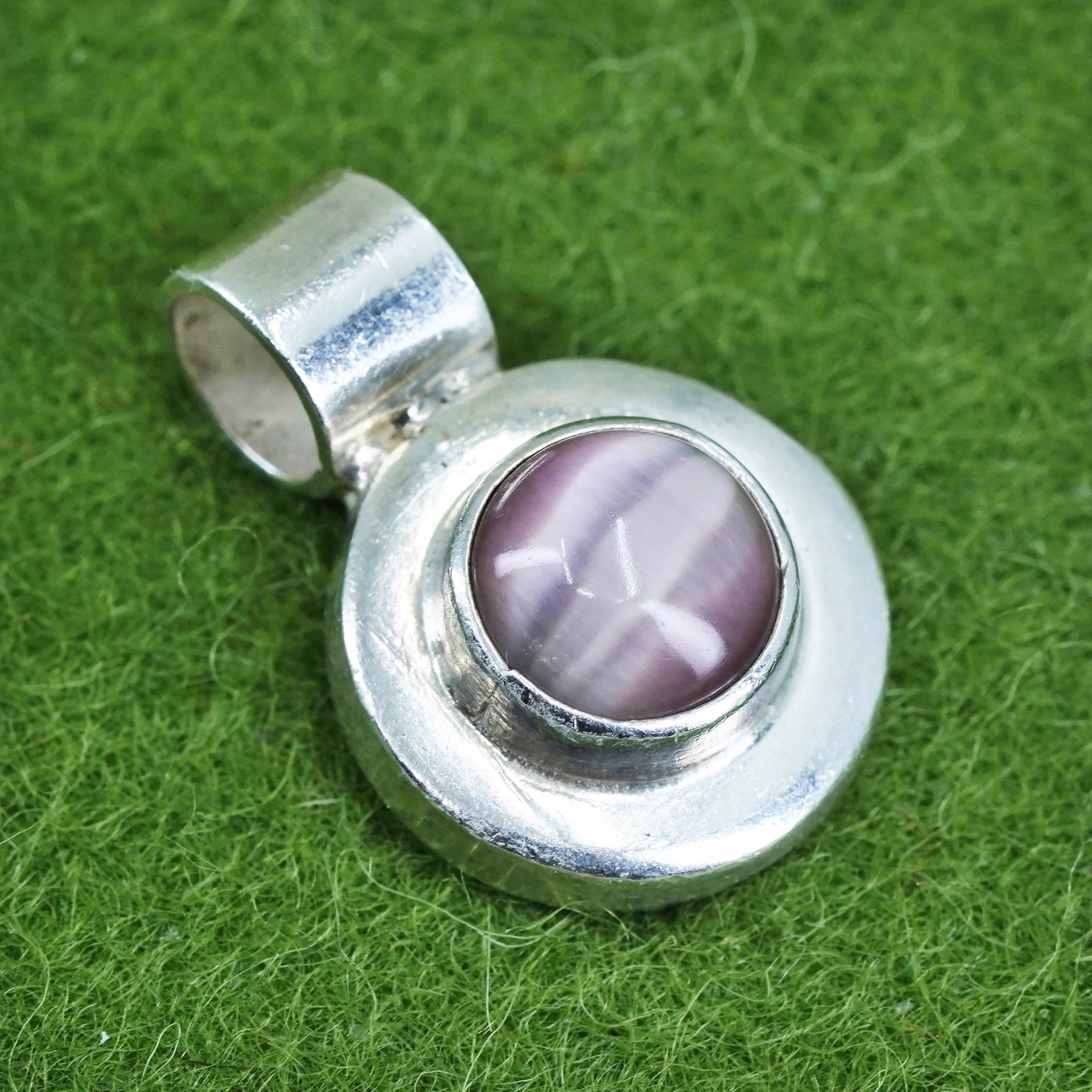 Vintage Mexico sterling 925 silver handmade pendant with purple tiger eye