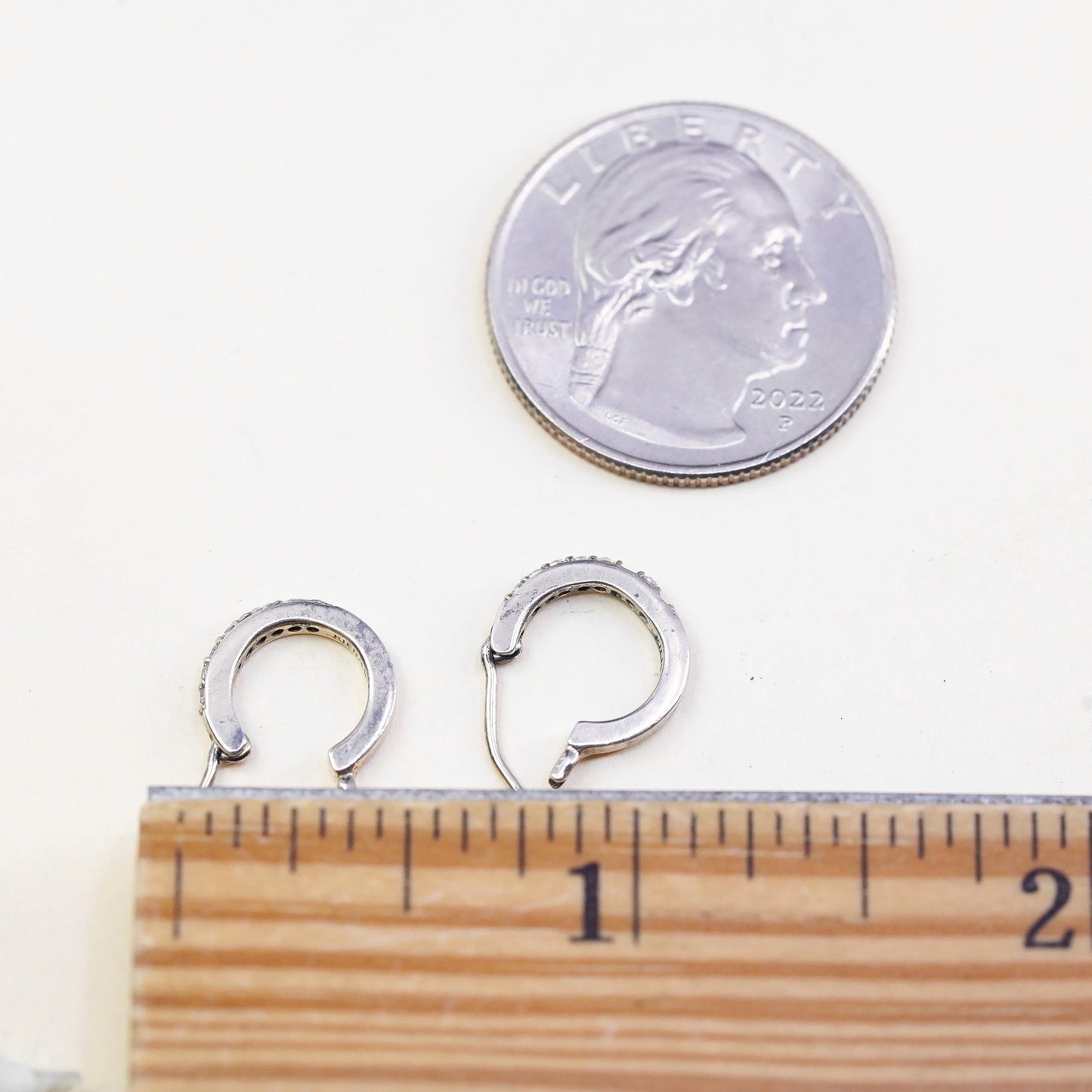 12mm, Vintage Korean Sterling Silver loop earrings, fine 925 hoops cluster cz
