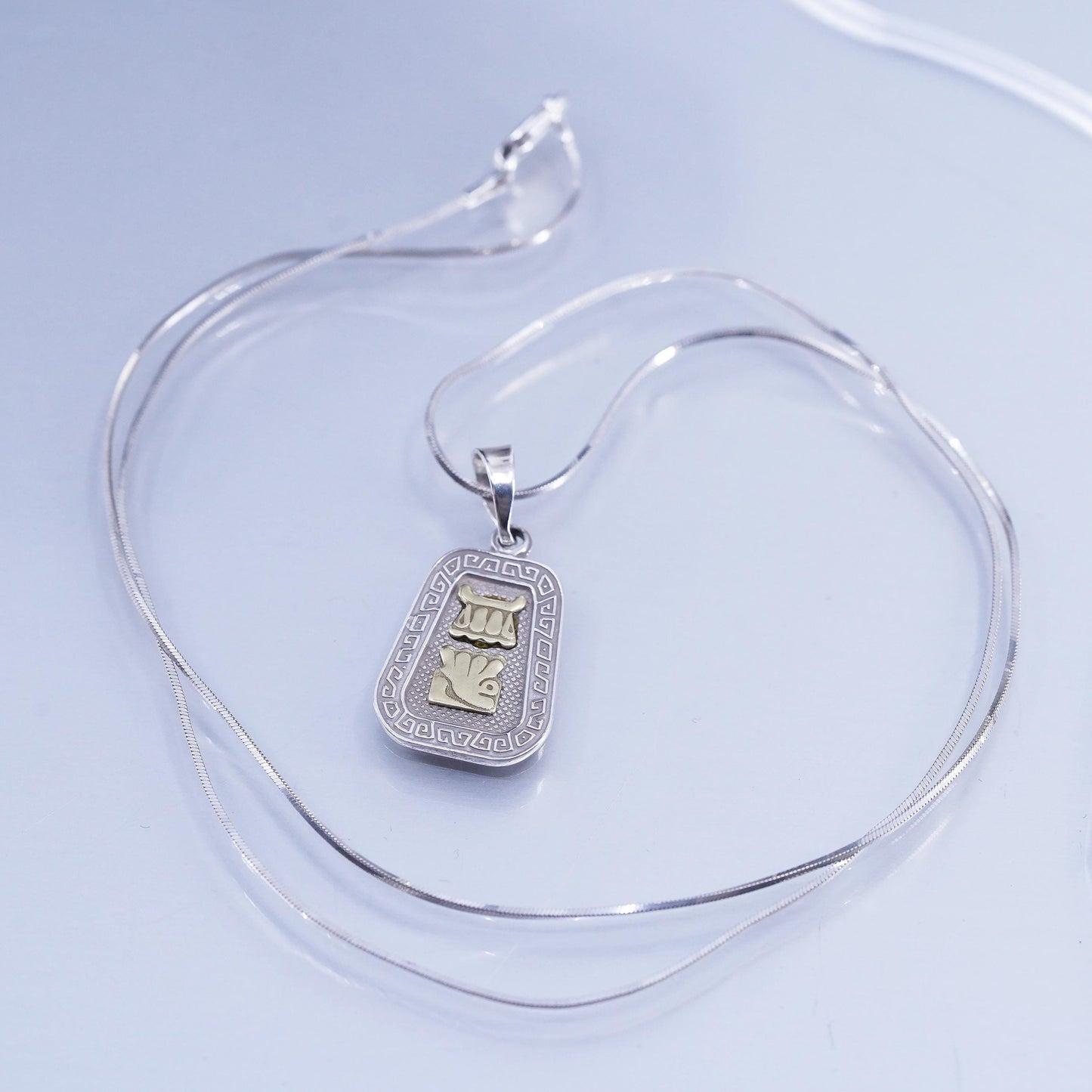 22”, vintage Matis Sterling 925 silver snake chain necklace two tone pendant