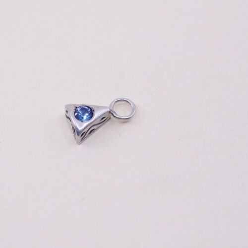 Vintage Sterling 925 Silver Pendant With Blue Cz, Stamped 925