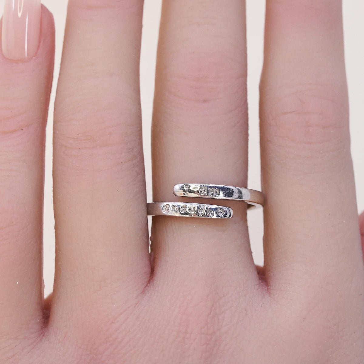 Sterling Silver 925 I Am Enough Wrap Ring, Inspirational Affirmation Heart Band