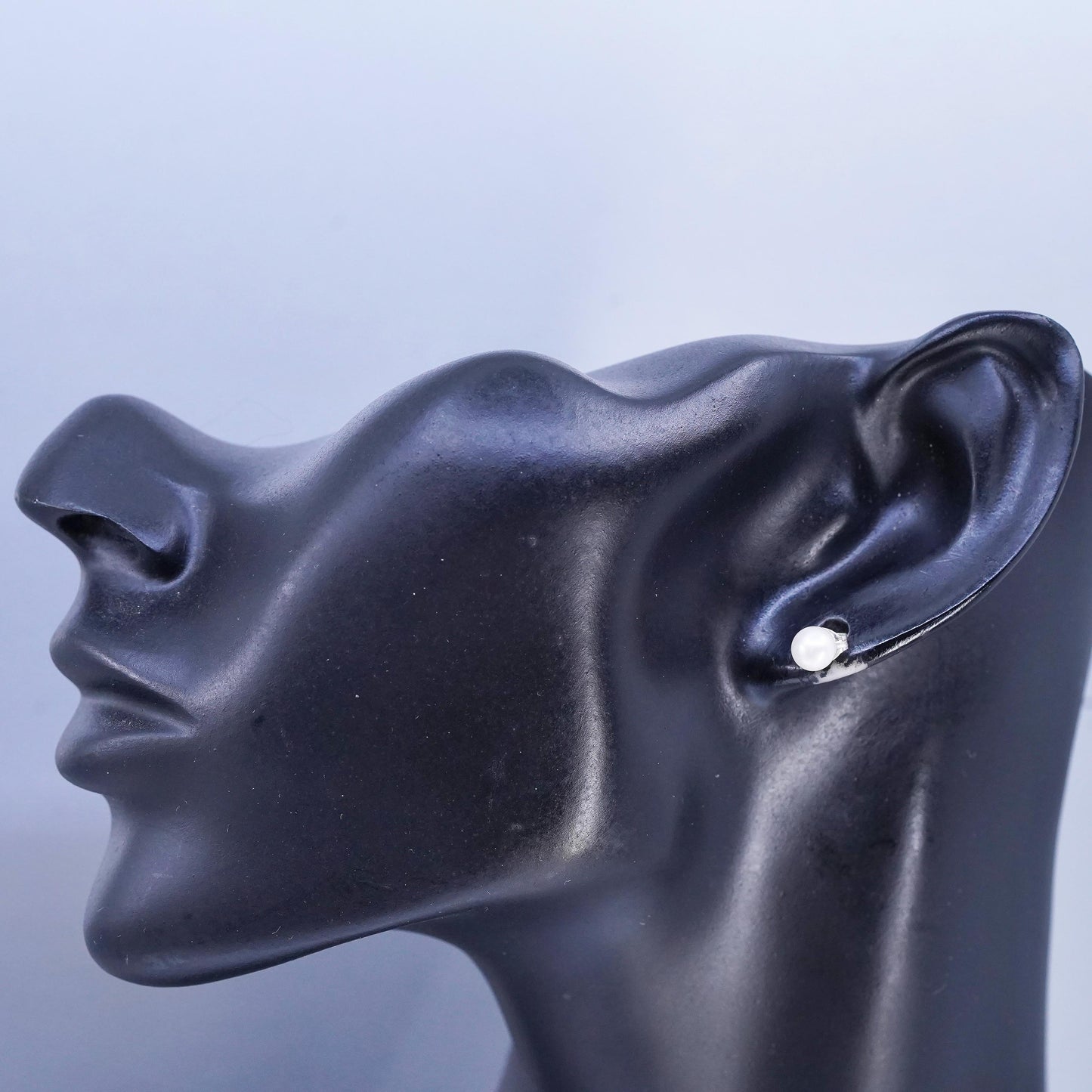 5mm, Vintage Sterling 925 silver handmade earrings, studs with pearl