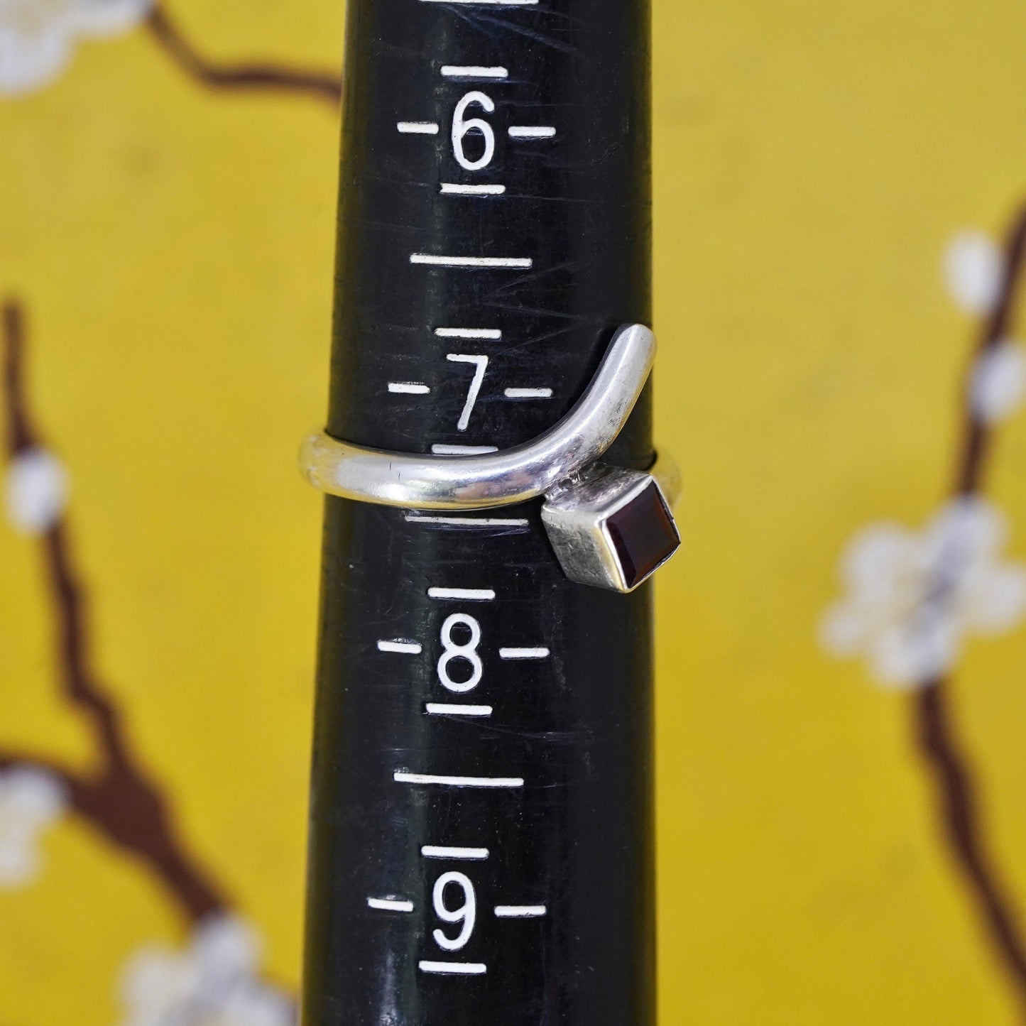 Size 7.25, vintage Sterling 925 handmade ring with garnet