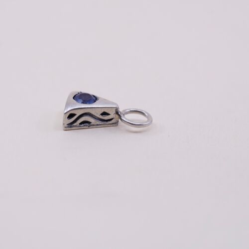 Vintage Sterling 925 Silver Pendant With Blue Cz, Stamped 925
