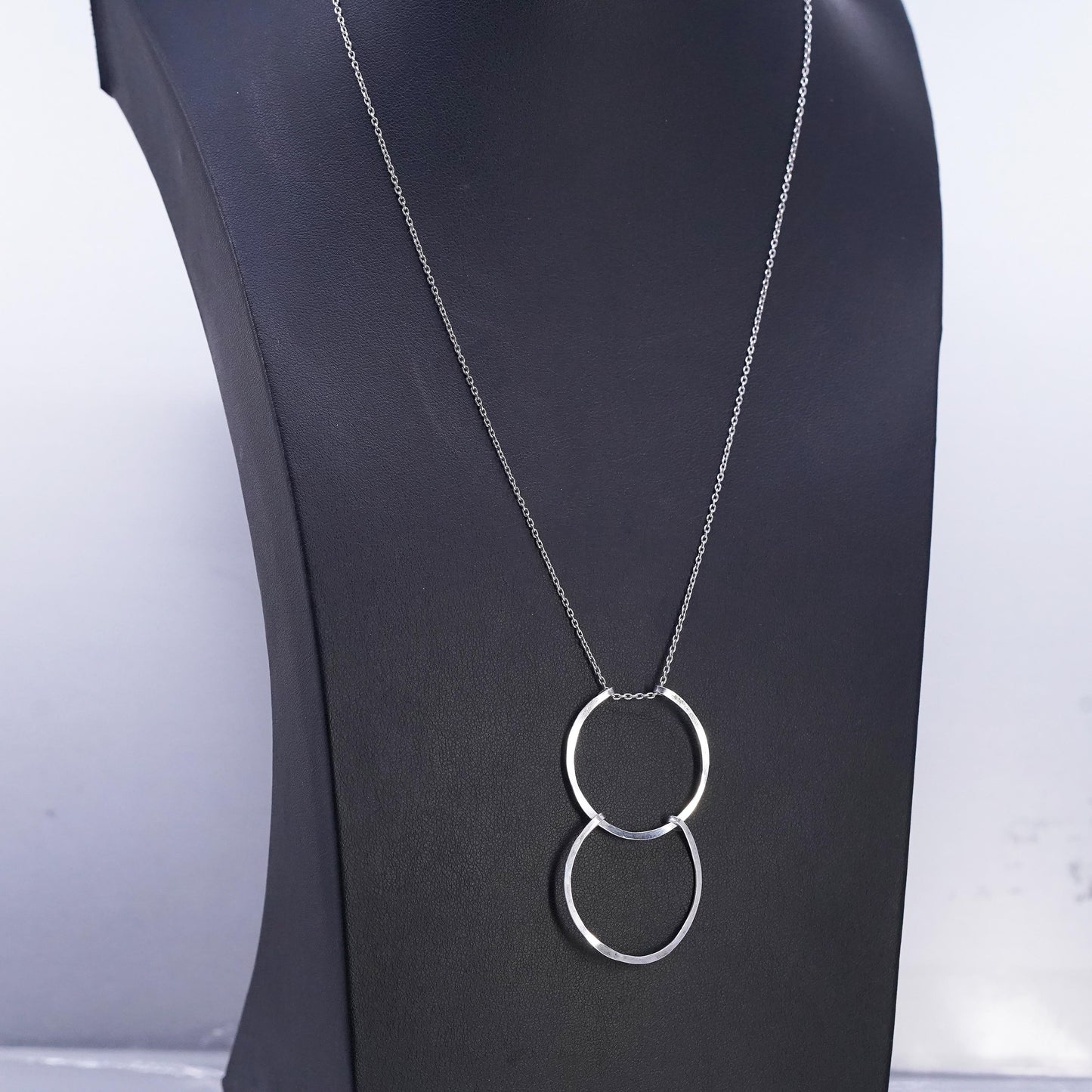 20" 1mm, vintage Sterling 925 silver circle necklace with double circle pendant
