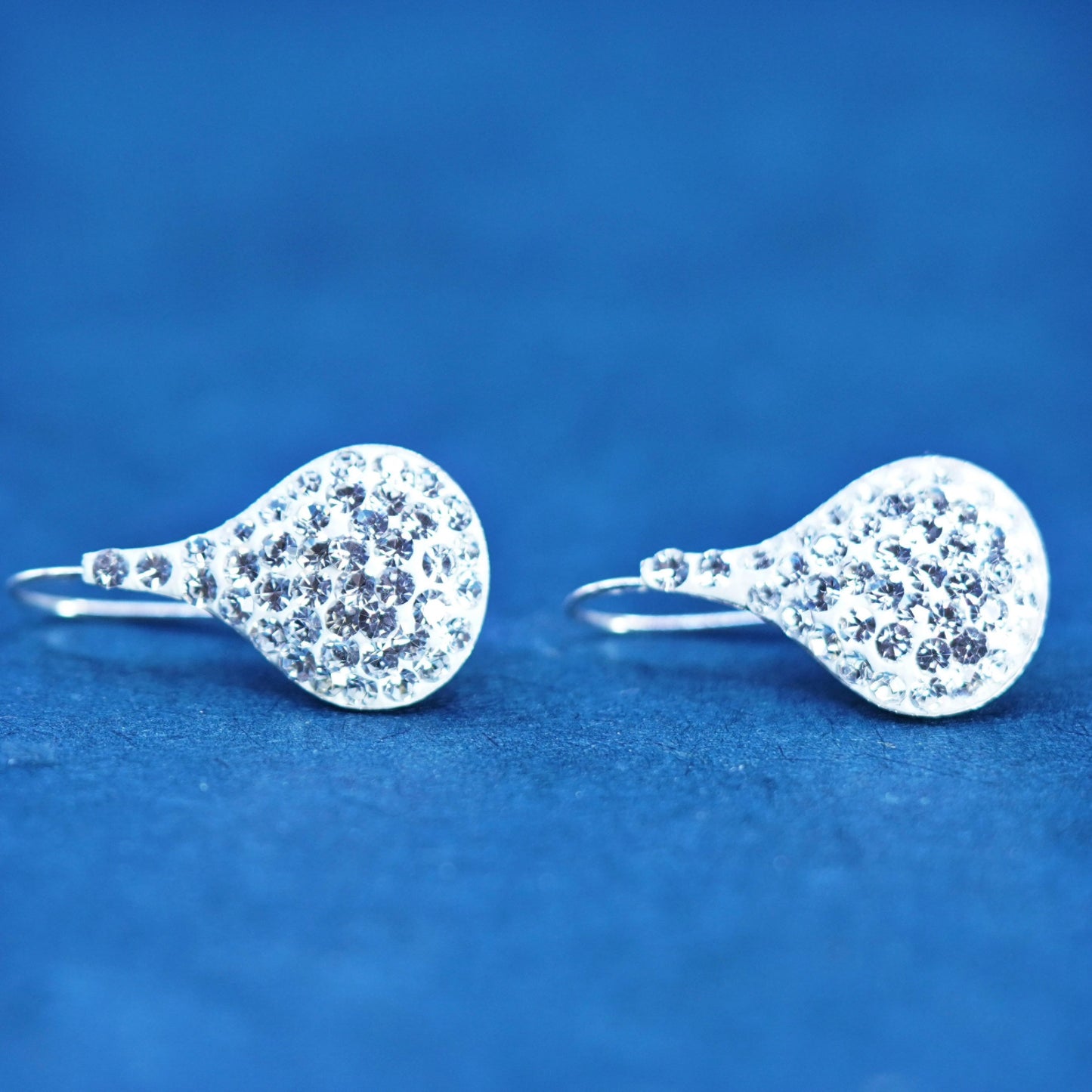 Vintage sterling 925 silver handmade teardrop earrings with cluster Cz