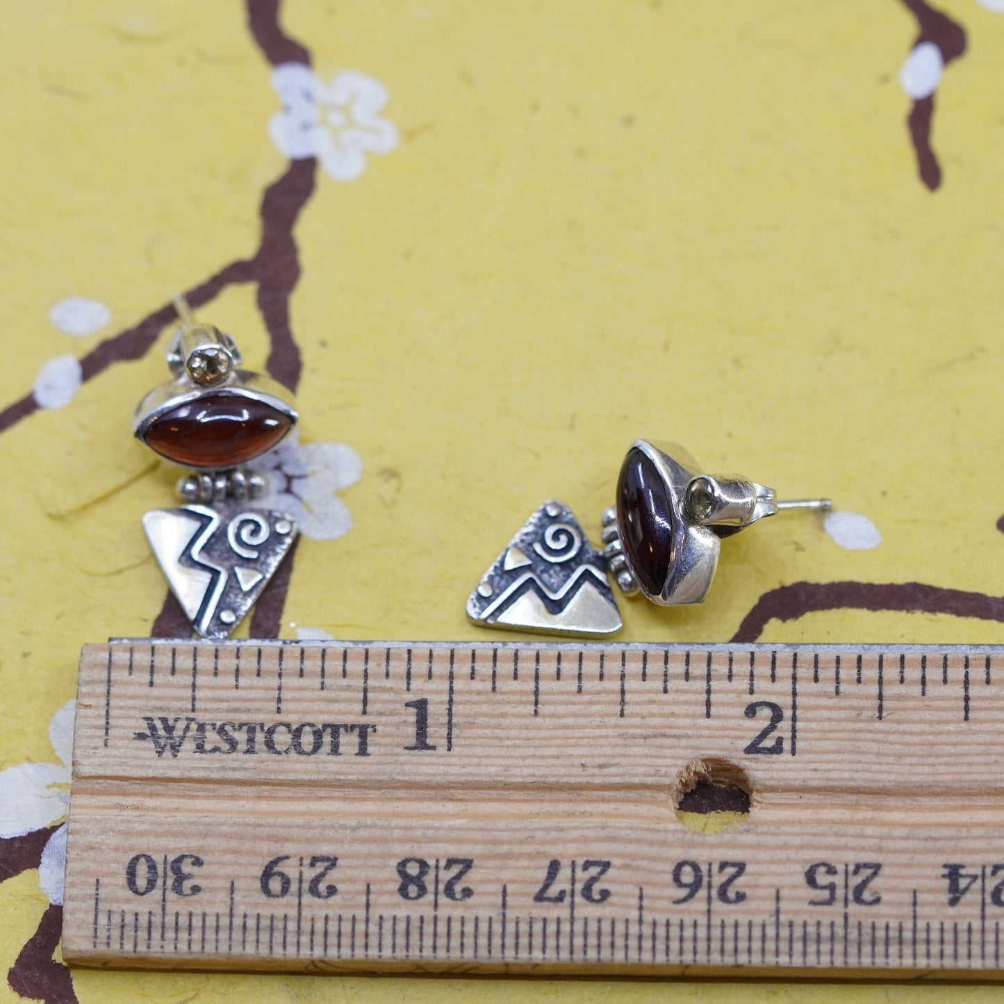 Vintage Sterling silver 925 handmade earrings with garnet and citrine
