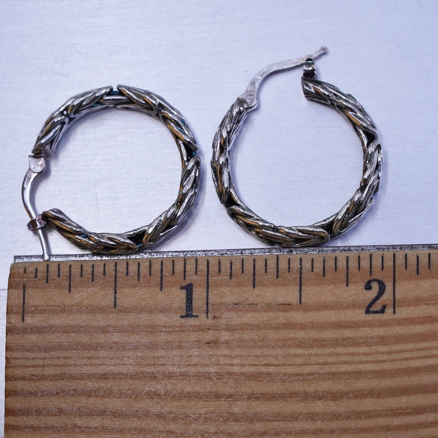 Italy sterling silver 925 hoops circle Byzantine birdcage textured earrings