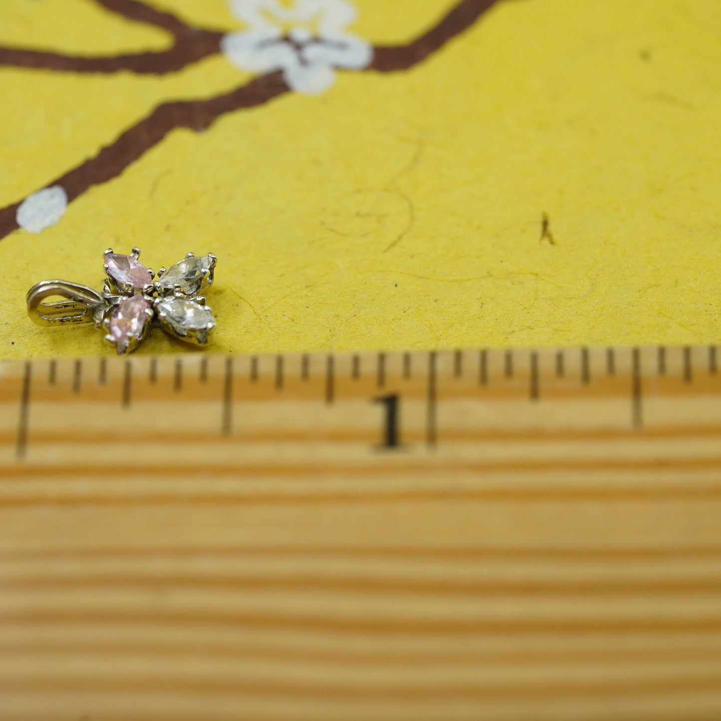 Vintage Sterling silver 925 handmade pendant with pink crystal butterfly