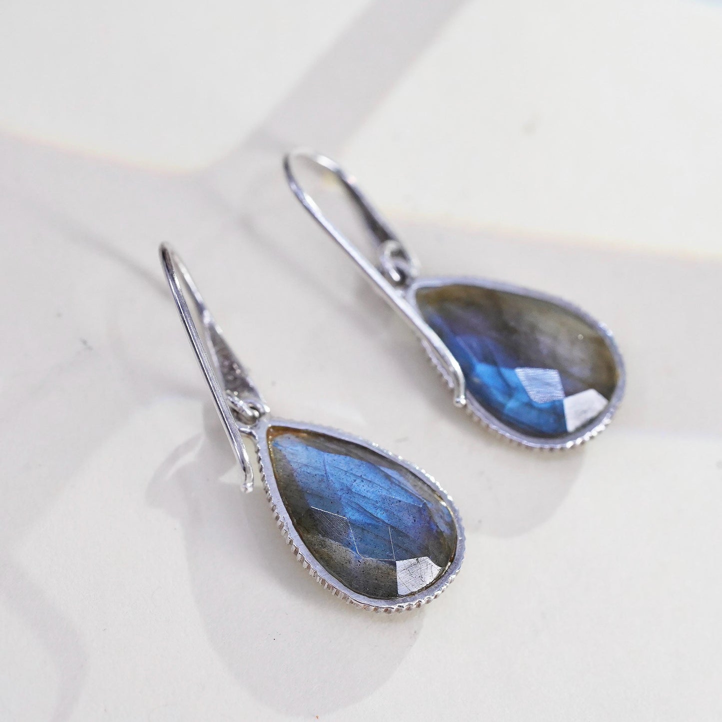 Vintage Sterling 925 silver handmade teardrop earrings with labradorite drops