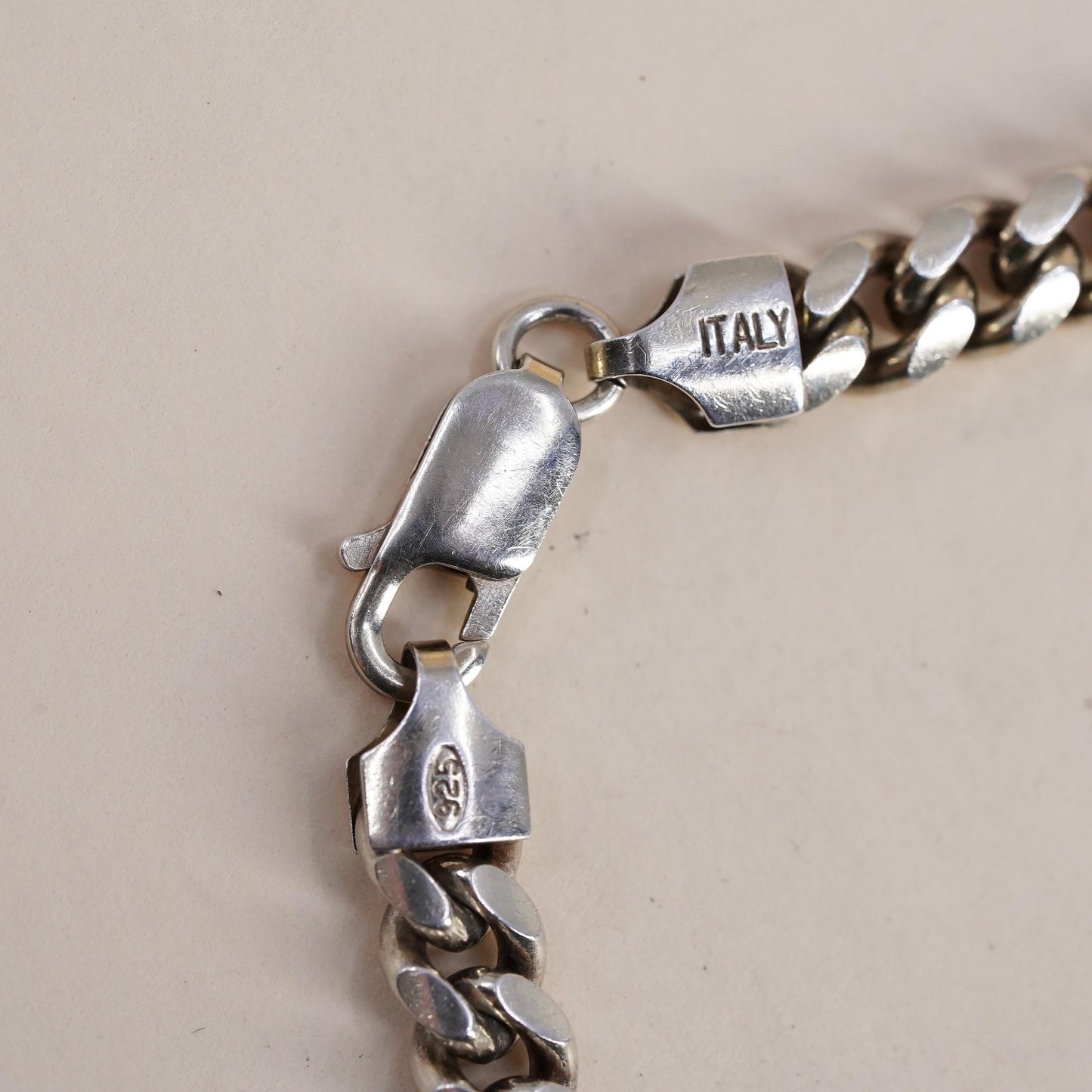 7.75" 6mm, Vintage Italian sterling silver bracelet, 925 bold solid curb chain