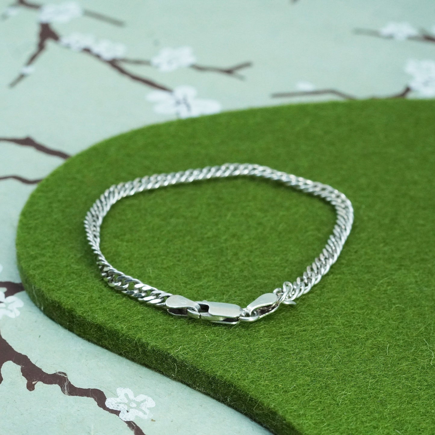 6.75”, 5mm, Vintage sterling 925 silver textured curb bracelet