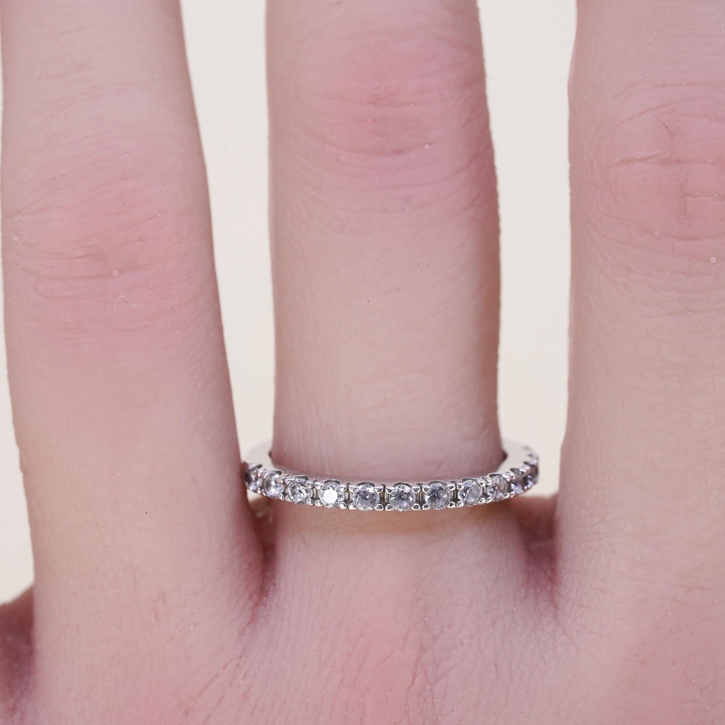 Size 8.25, vintage sterling 925 silver ring cluster CZ, stackable wedding band