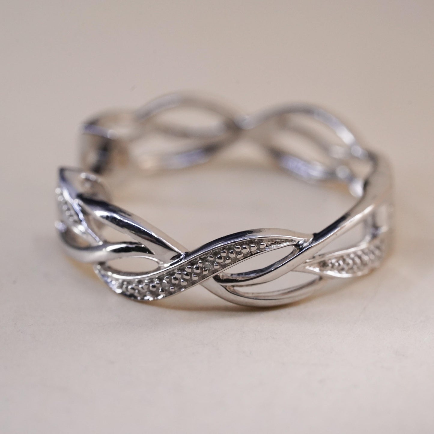 1”, Vintage sterling silver single earring, 925 twisted huggie hoop w/ diamond