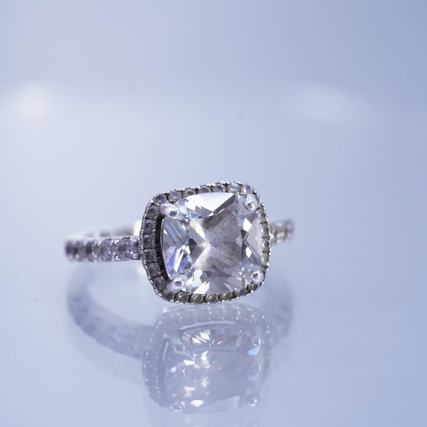 Size 6.75, vintage Sterling 925 silver statement engagement ring cluster Cz