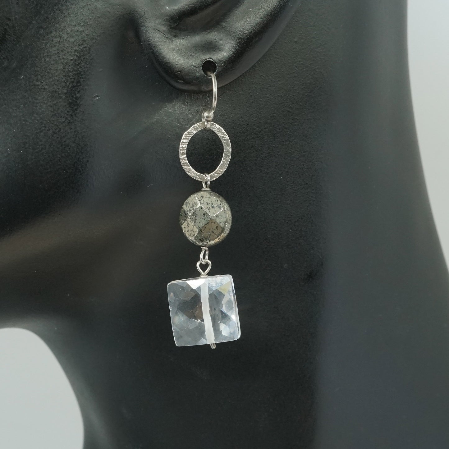 vtg sterling silver handmade earrings, 925 with cushion cut clear crystal