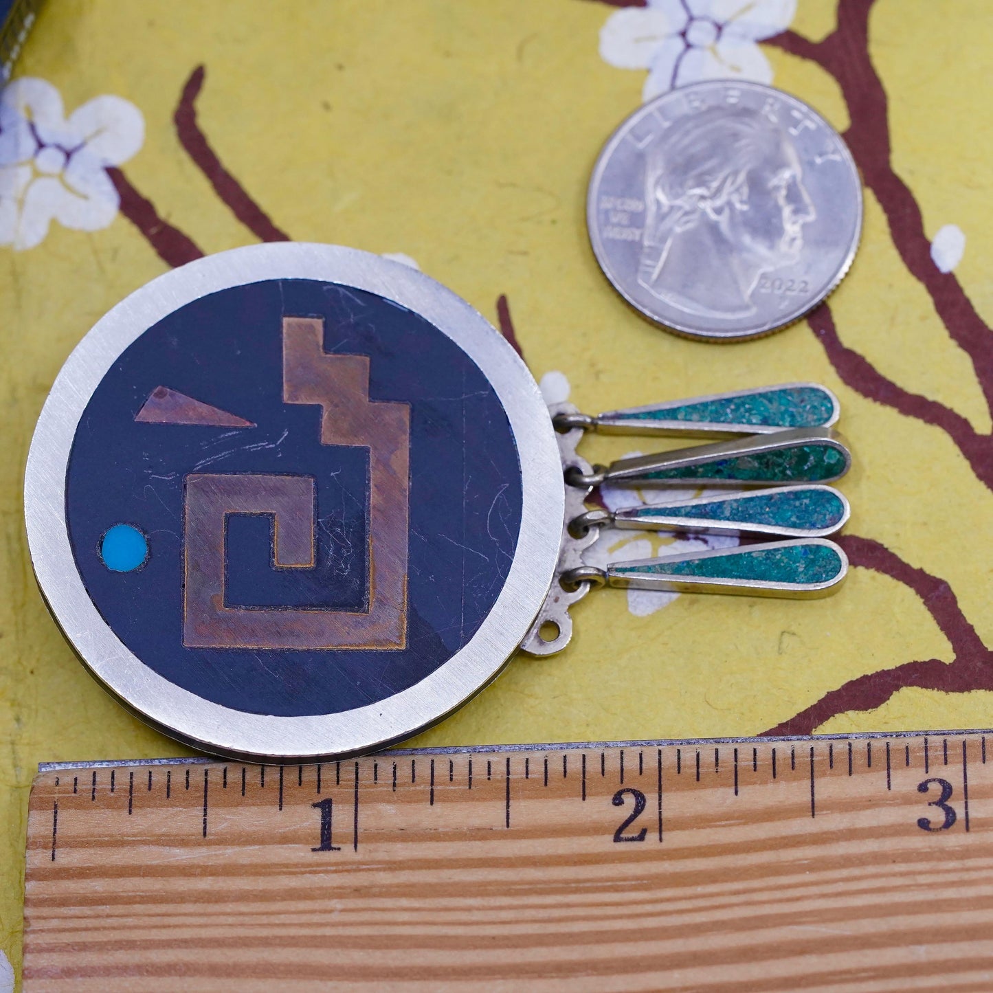 Vintage Hecho Mexican Metales 925 handmade sterling silver 925 brooch brass