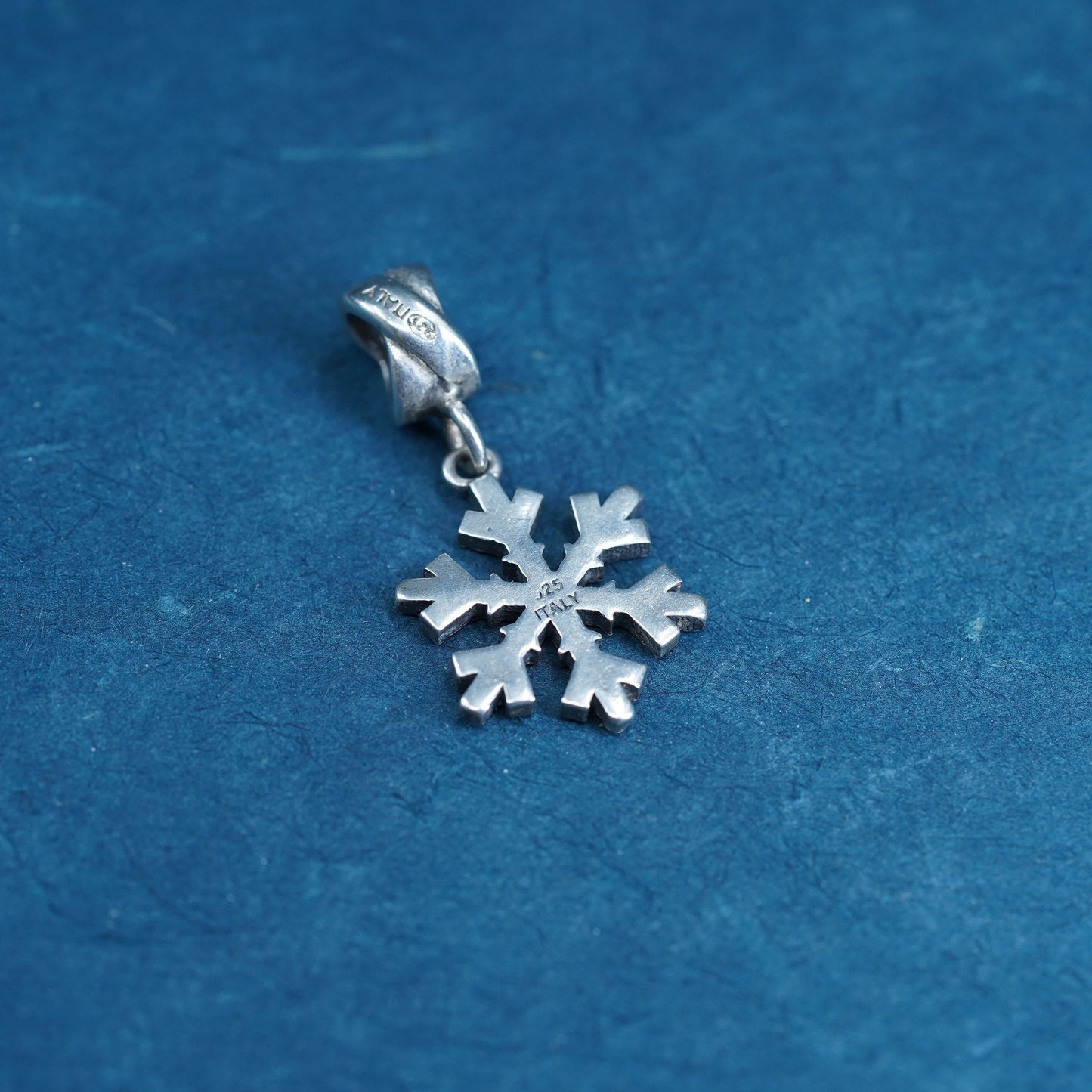 Vintage sterling silver handmade pendant, 925 snowflake charm