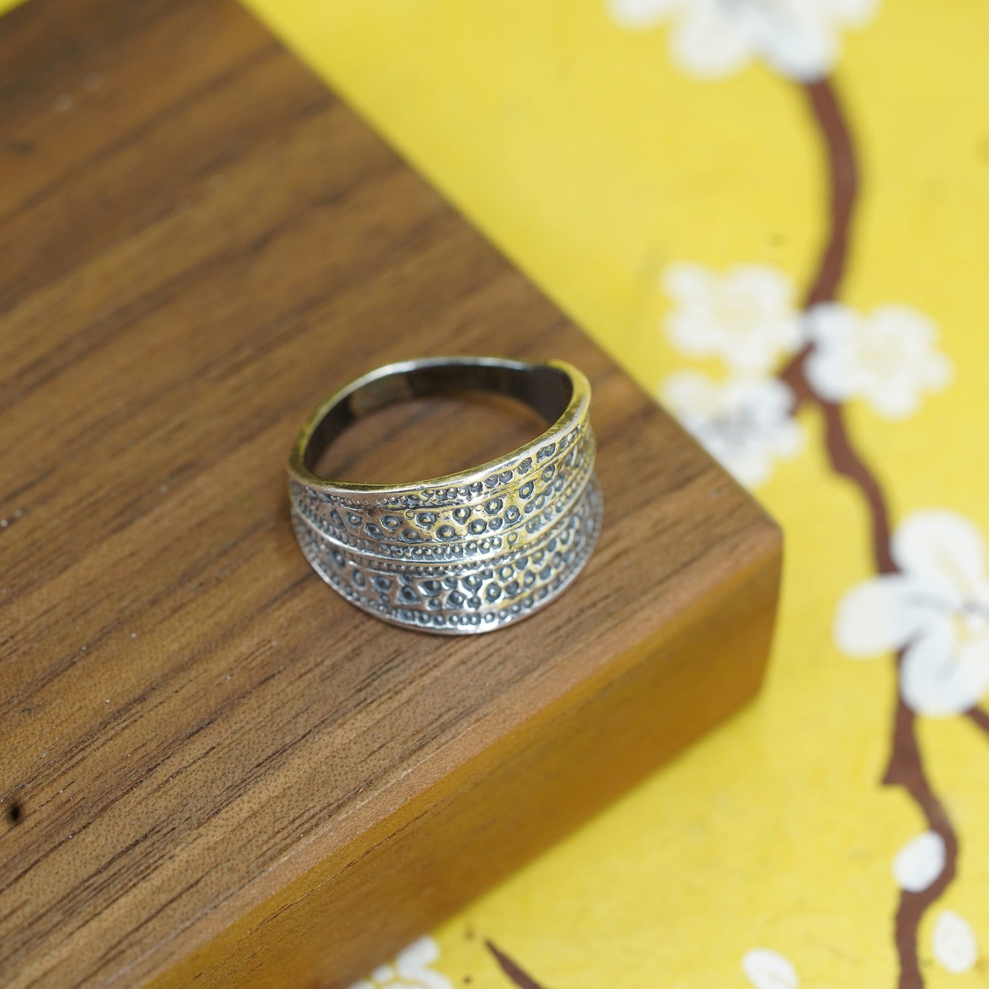 size 8, vintage Sterling silver handmade ring, 925 textured band