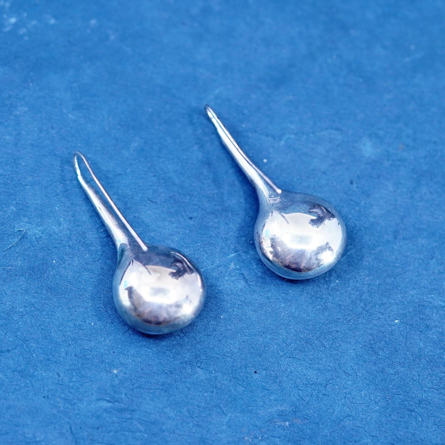 Vintage sterling silver handmade earrings, 925 simple teardrop drops