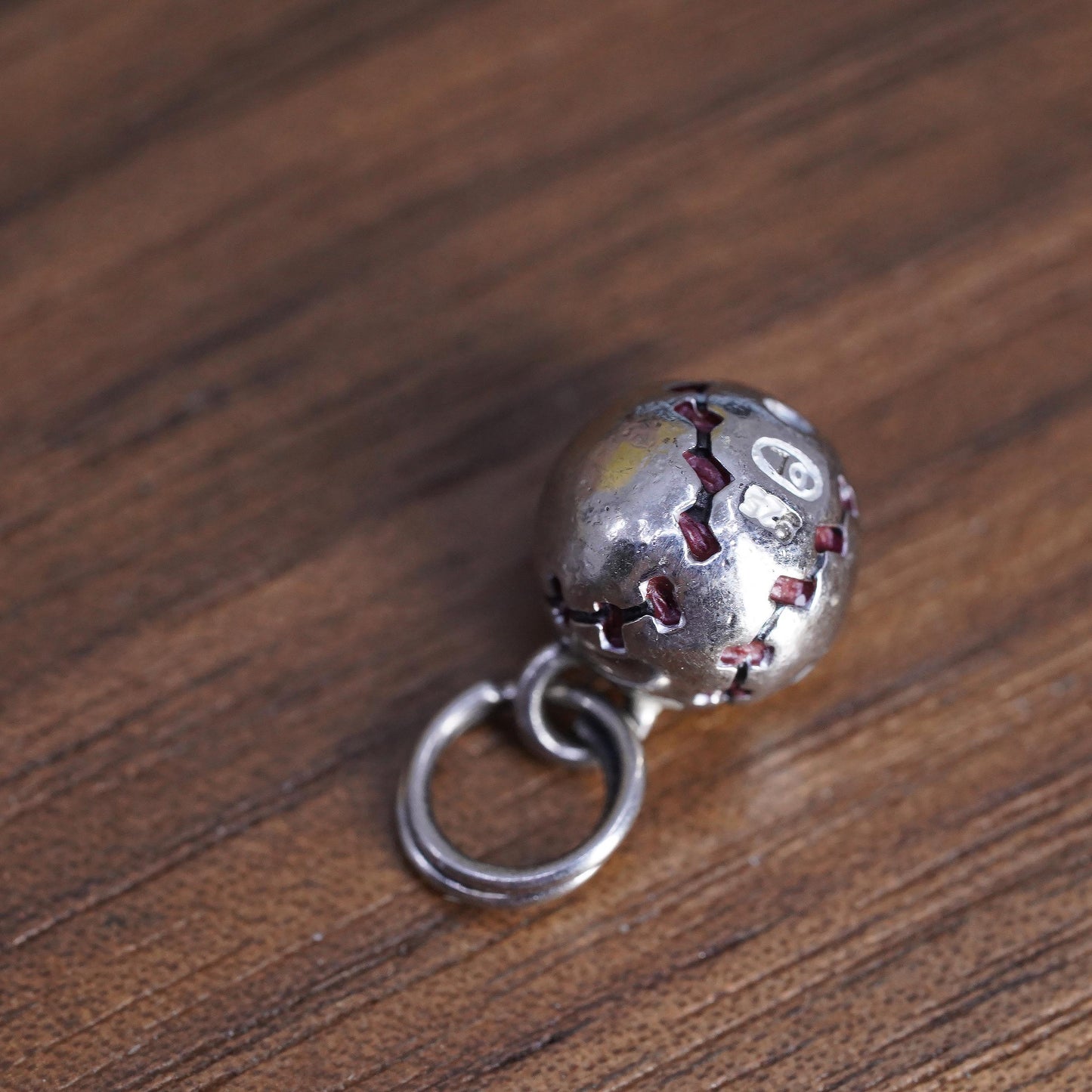 Vintage Sterling silver handmade ball charm, 925 baseball pendant