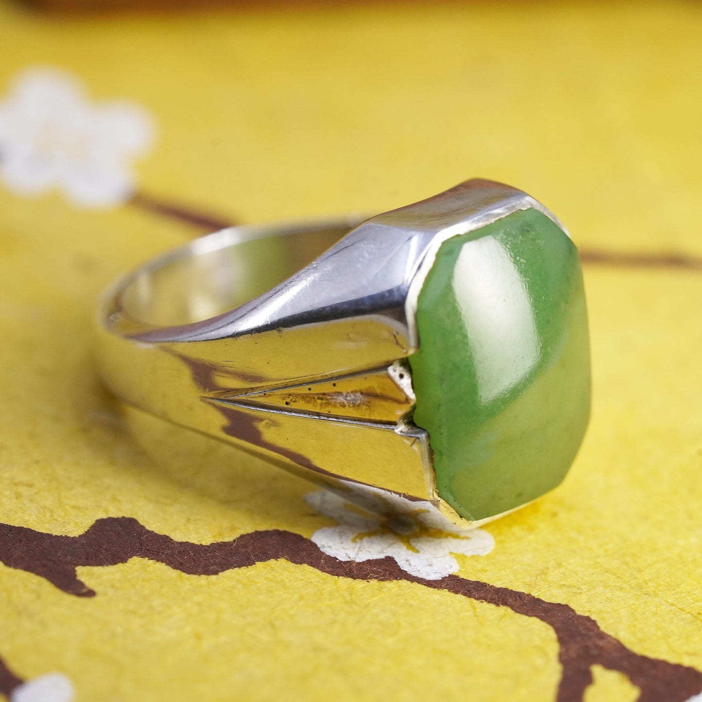 Size 11, vintage Sterling silver statement ring, 925 silver statement ring jade