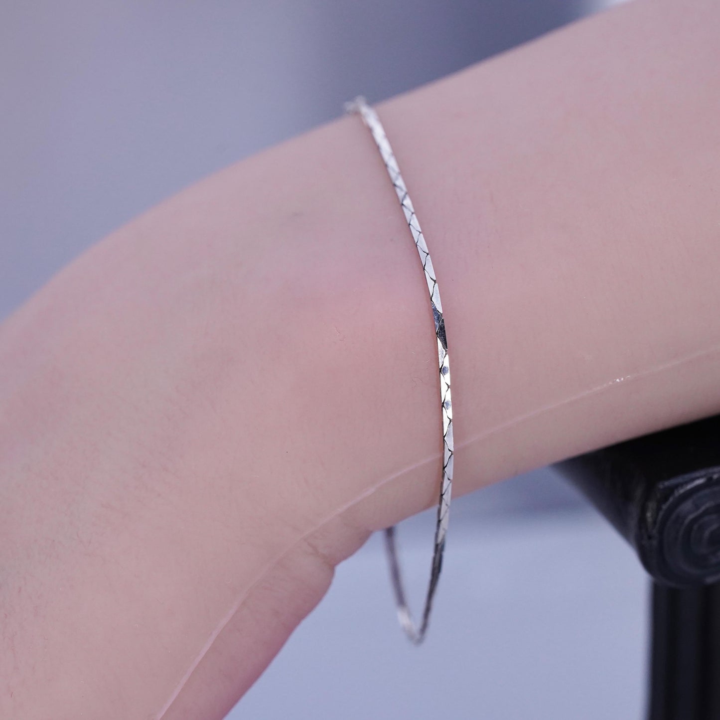 7”, 1mm, Sterling 925 silver handmade bracelet, textured snake link chain