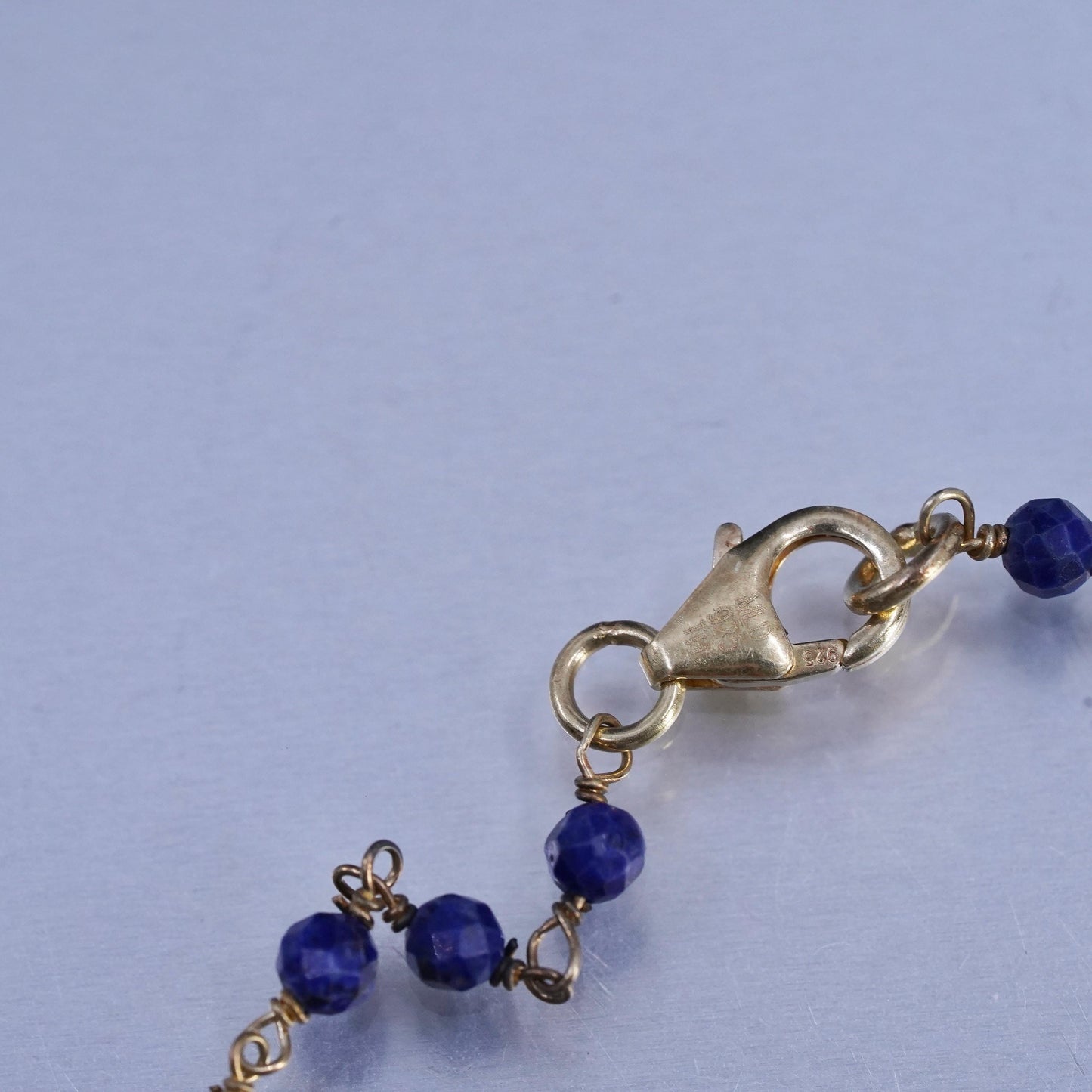 30", MLD gold plated Sterling 925 silver long circle necklace lapis lazuli bead