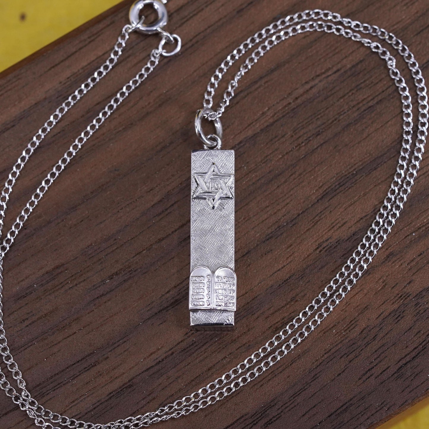 16", Sterling silver necklace, solid 925 curb Hebrew bible tube pendant