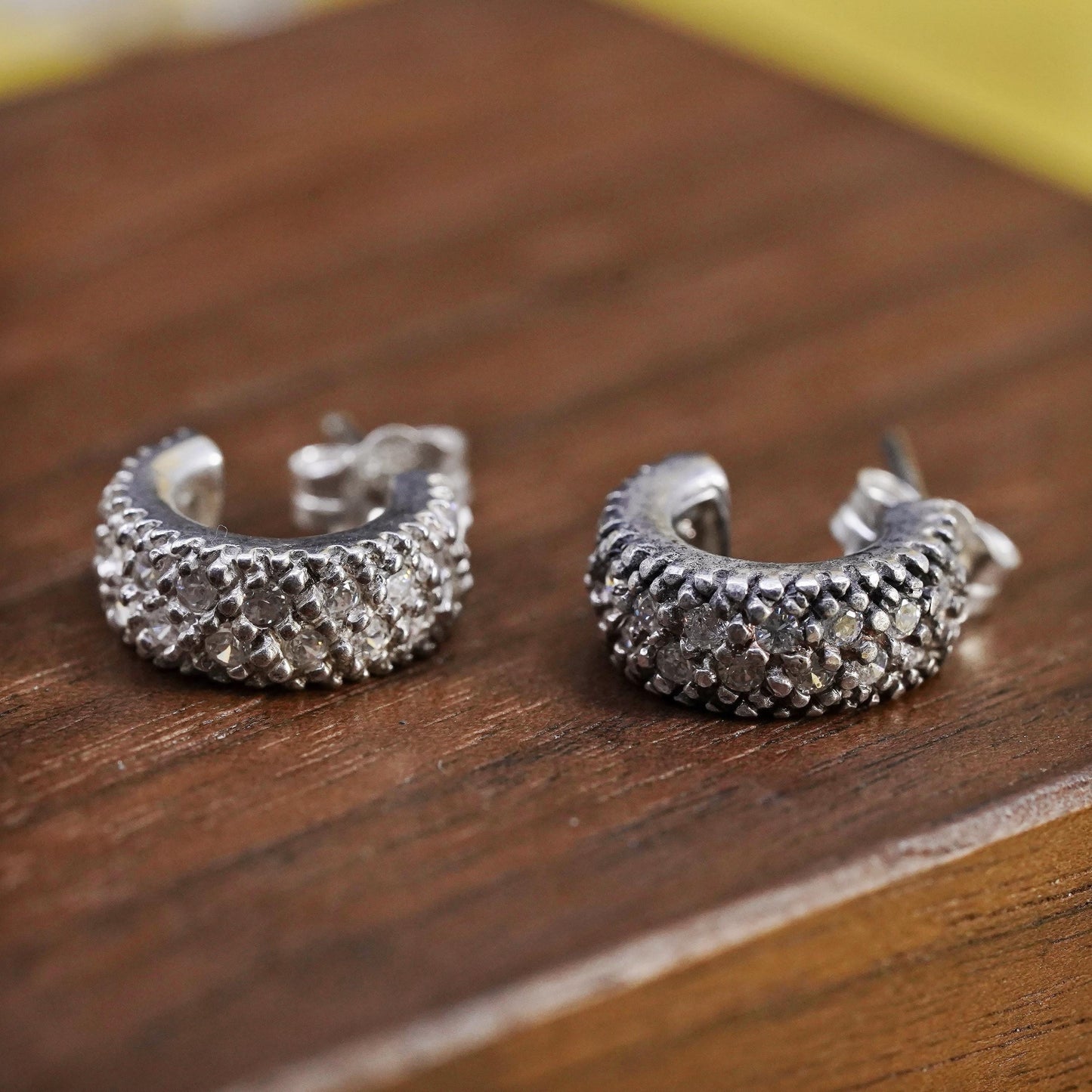 Vintage Sterling 925 silver huggie studs earrings with clear Cz