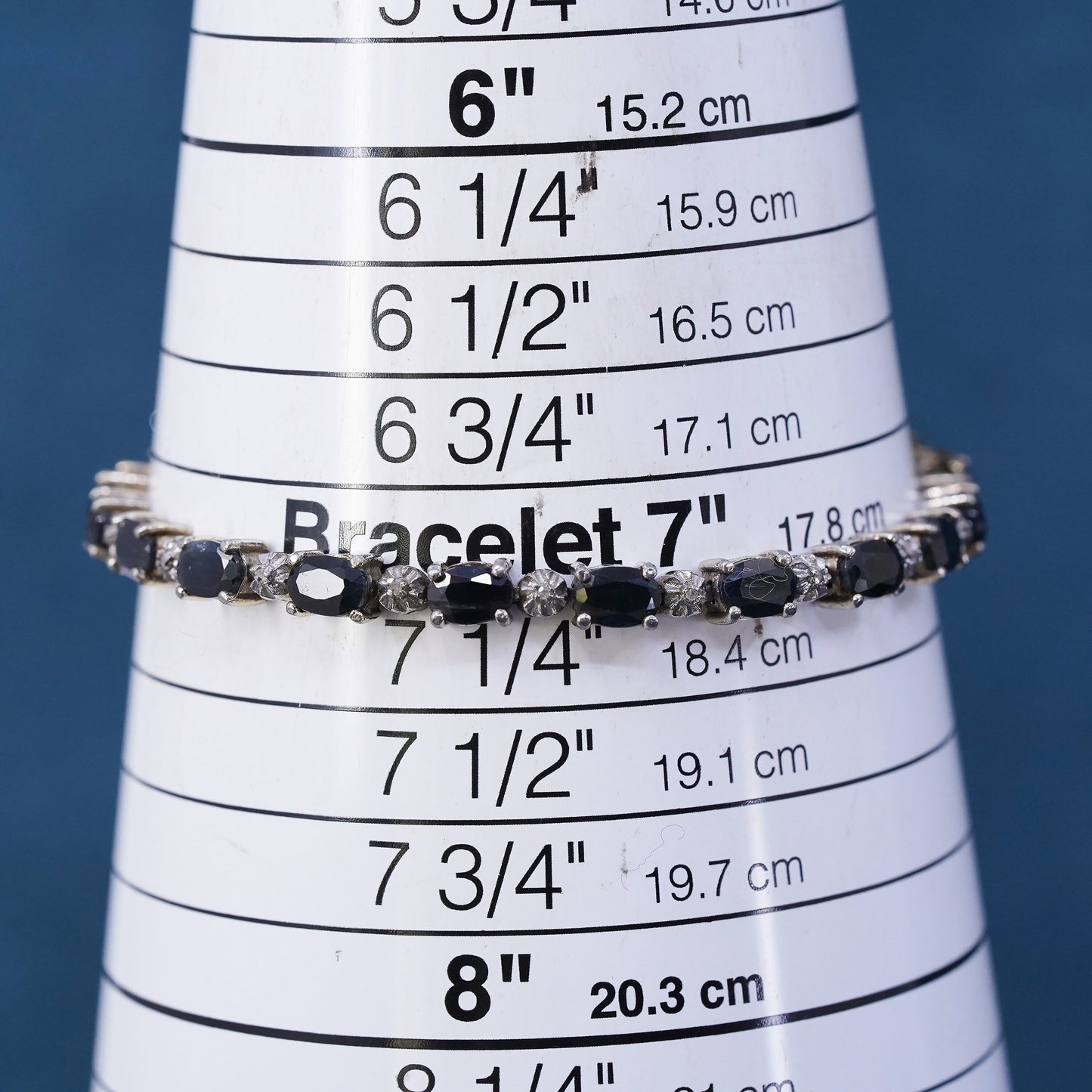 7”, vermeil gold over sterling 925 silver tennis bracelet with sapphire diamond