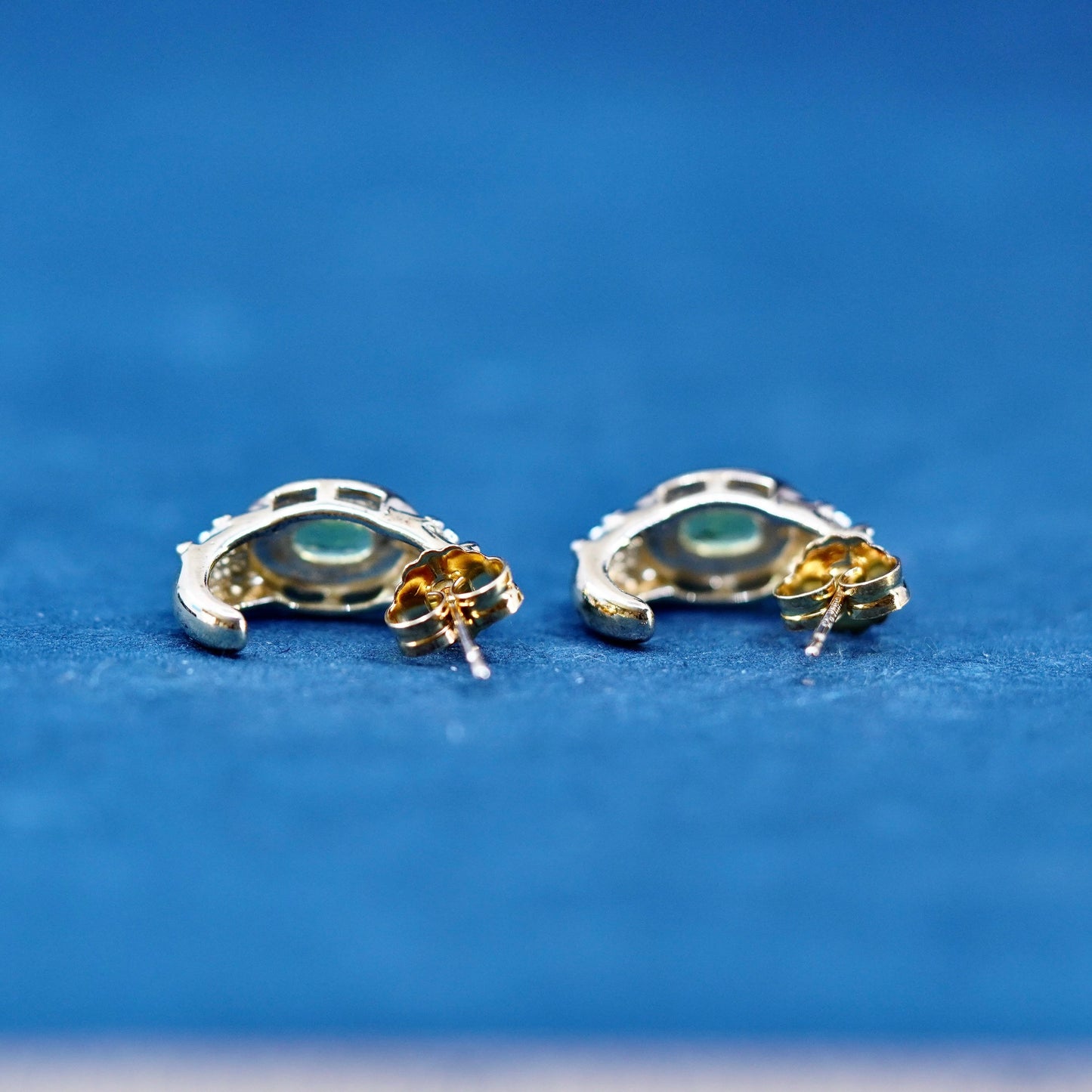 vermeil gold Sterling silver handmade earrings 925 huggie studs peridot diamond