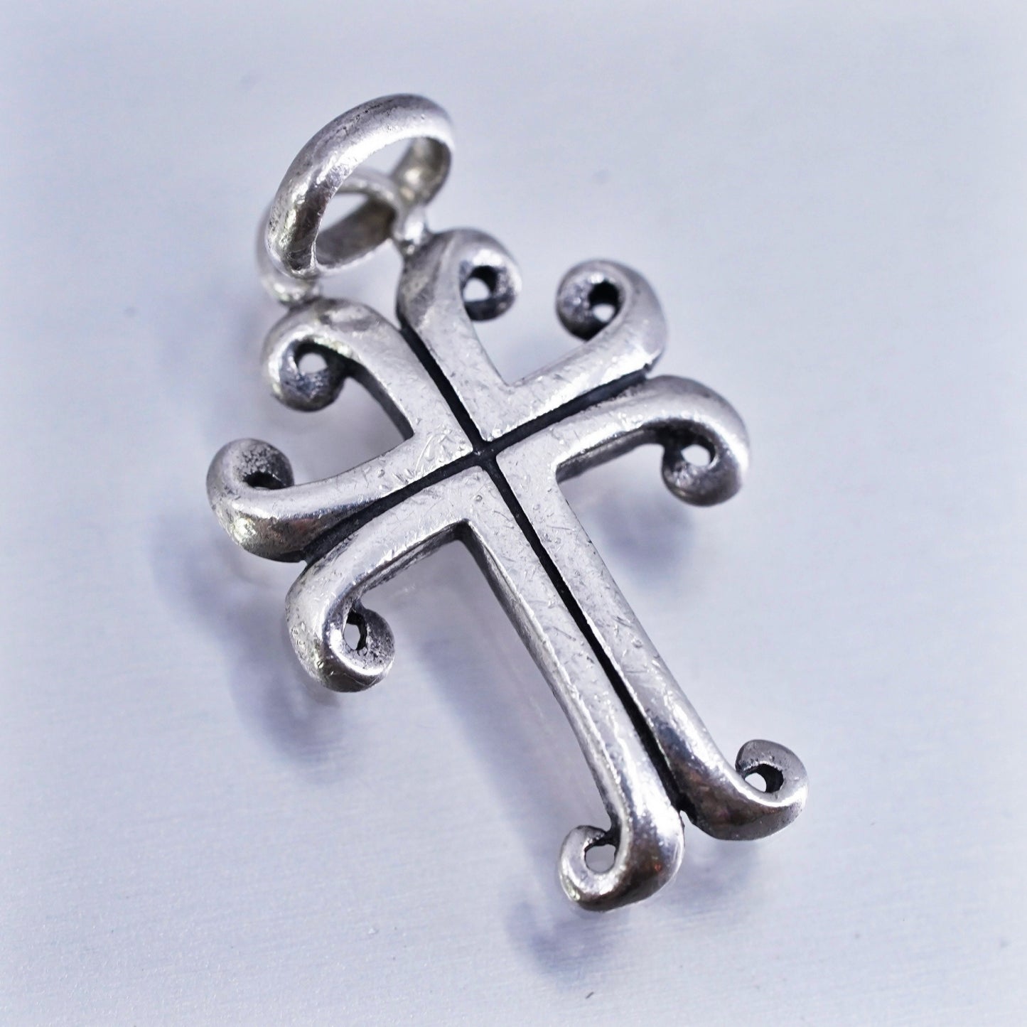 Vintage sterling 925 silver handmade cross charm pendant