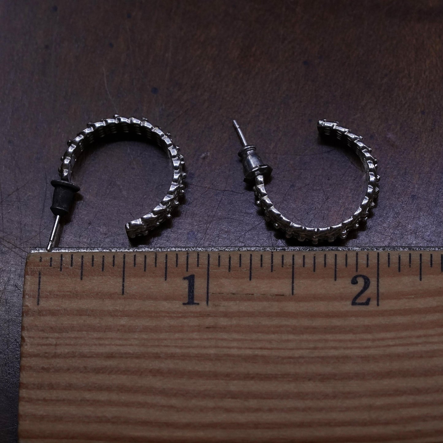 0.75”, southwestern Sterling Silver handmade Earrings 925 textured huggie studs