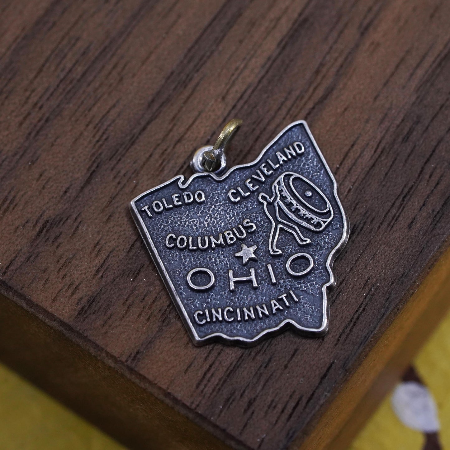 Vintage Sterling silver handmade charm, 925 pendant Ohio state tag