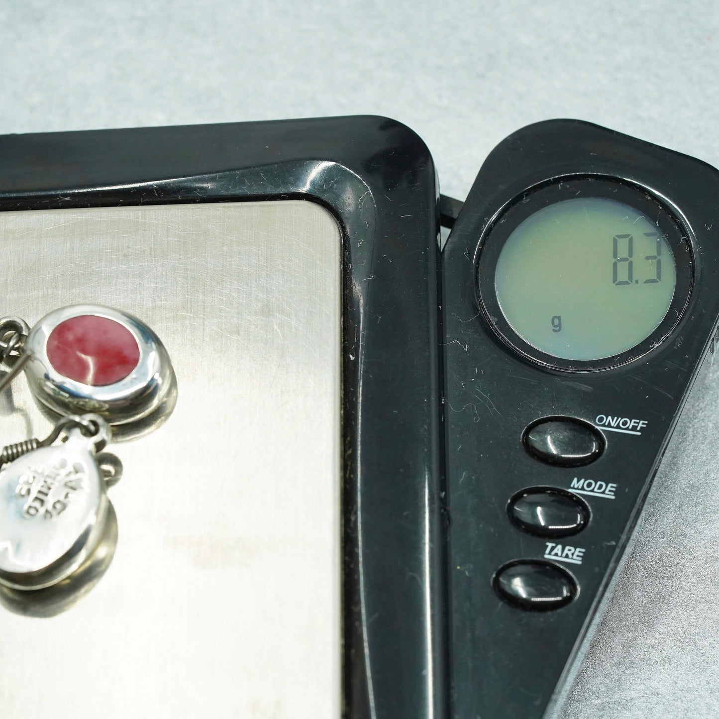 Vintage Mexican Sterling 925 silver handmade earrings with oval red onyx