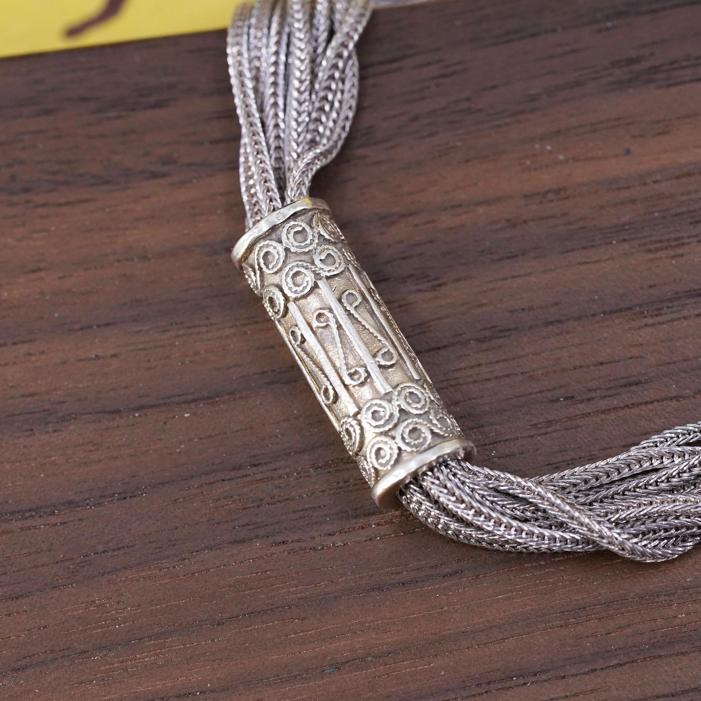 16”, Anatoli Sterling Silver / 925 wheat chain Necklace bar slide pendant