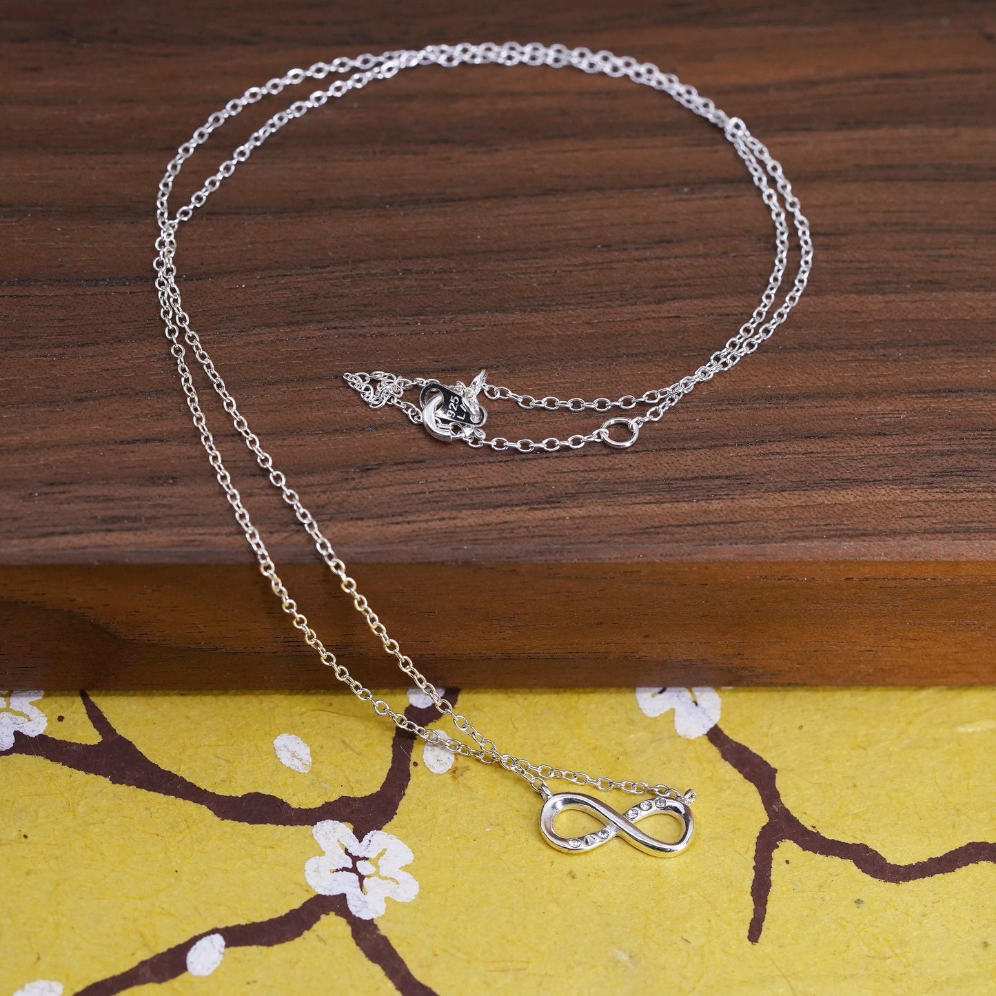 16+2”, Sterling silver necklace, 925 circle chain infinity loop cross pendant