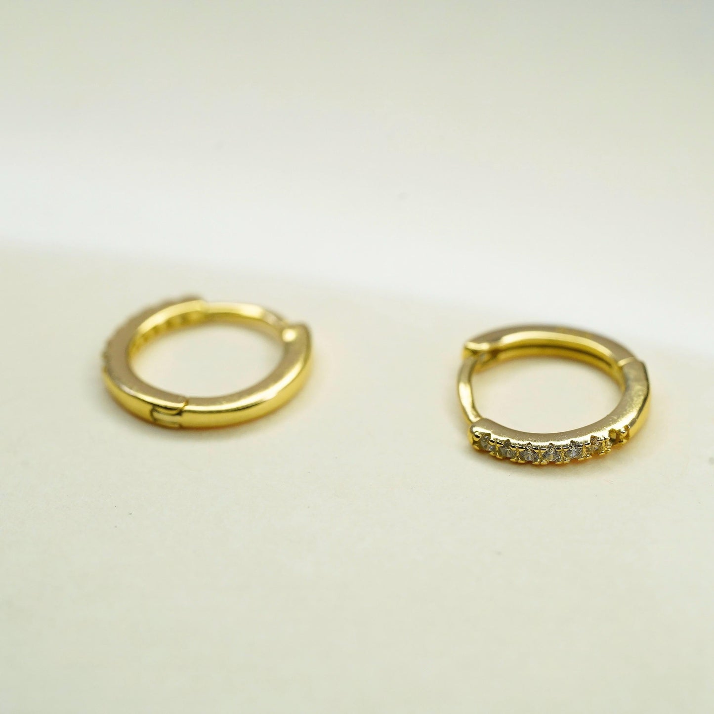 10mm, Yellow Gold Plated Sterling Silver loop earrings, 925 hoops cluster cz