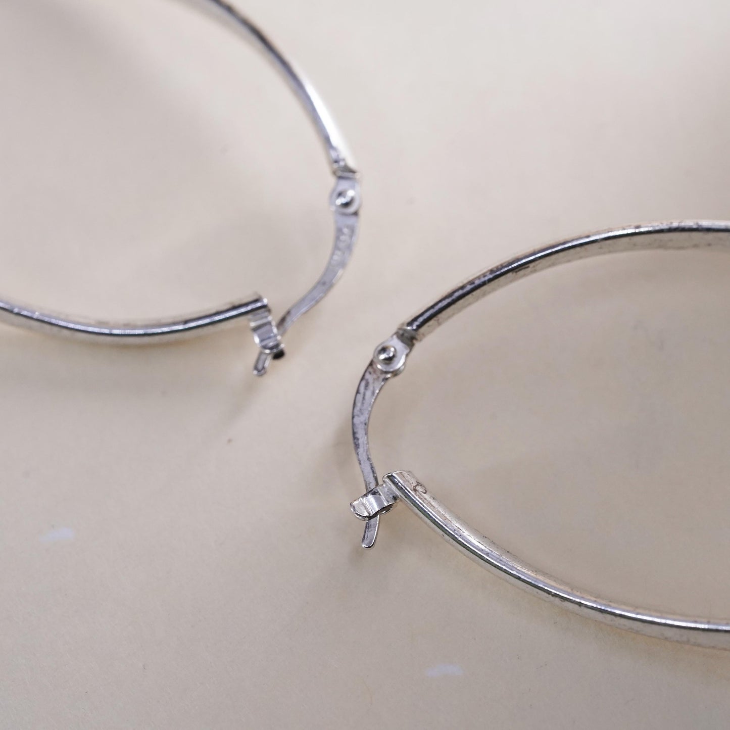 2.25”, Vintage sterling silver loop earrings, minimalist twisted oval hoops