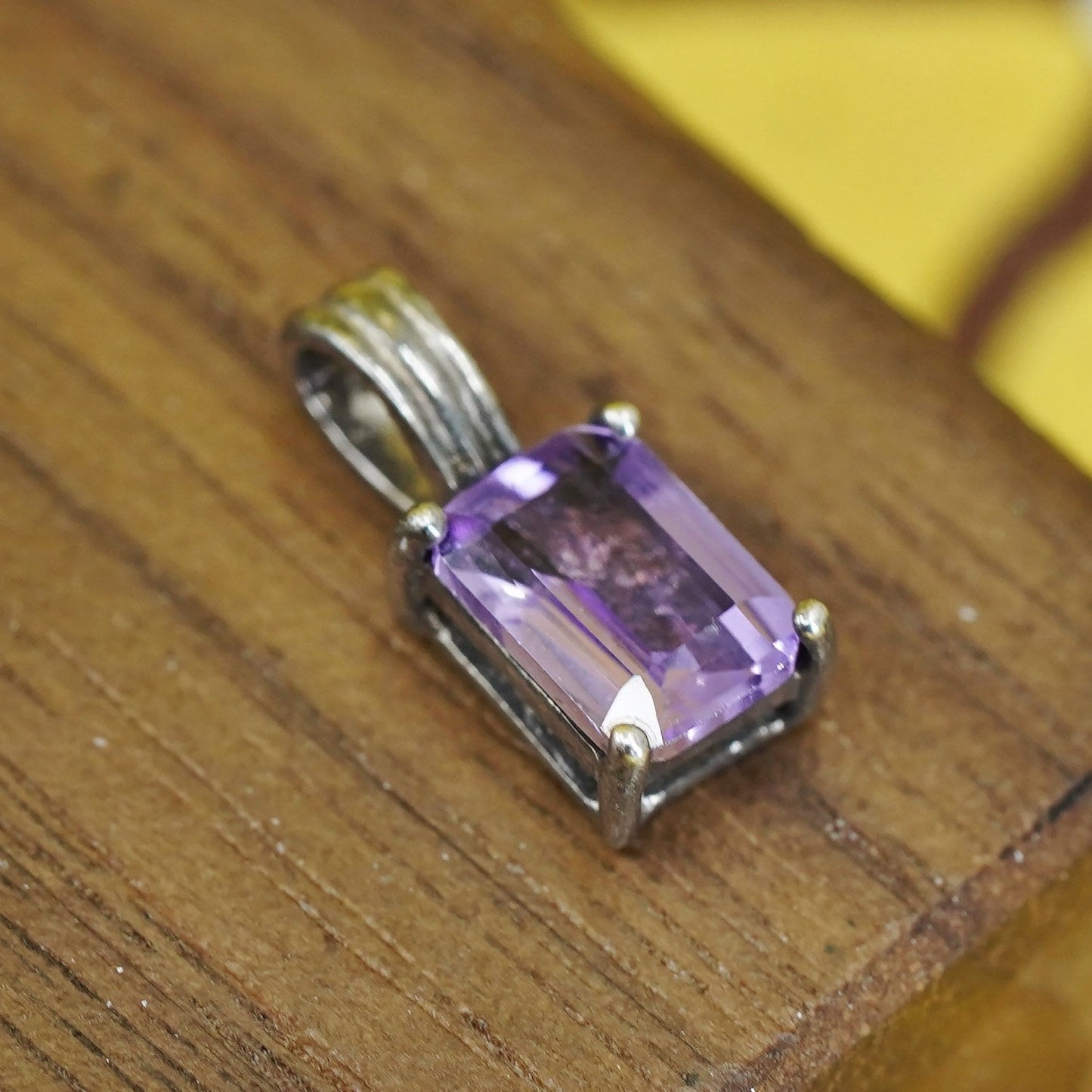 Vintage Sterling 925 silver handmade pendant charm with amethyst
