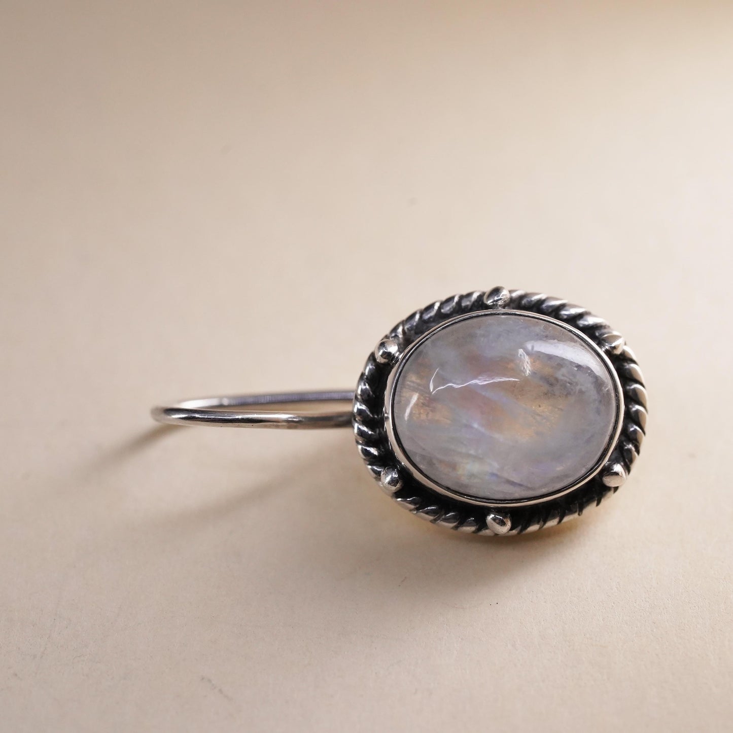 Vintage Sterling 925 silver handmade single earring with oval moonstone